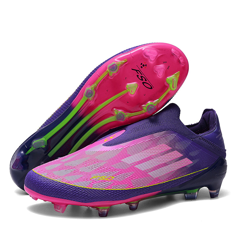 AG Artificial Grass Soccer Cleats, Laceless Knit Football Shoes, Gradient & Leopard Print with Three-Stripe Anti-Slip Athletic Boots for Synthetic Turf-Hxh-SU9-2