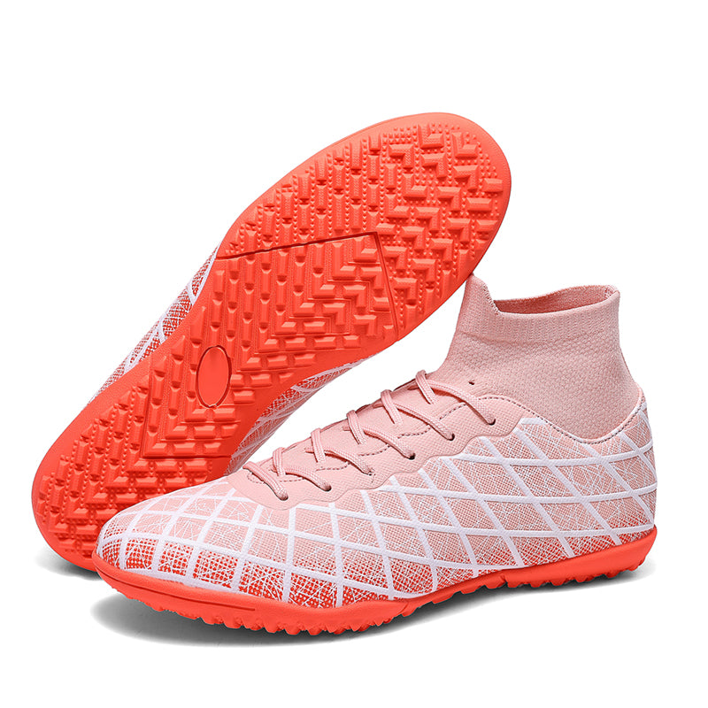 High Sock TF Turf Soccer Cleats, Lace-Up Intersecting Metallic Grid Crack Synthetic Football Boots, Knit Sock Ankle Lightweight Training Athletic Shoes for Indoor Hard Courts & Short Artificial Turf-zusheng2585-1