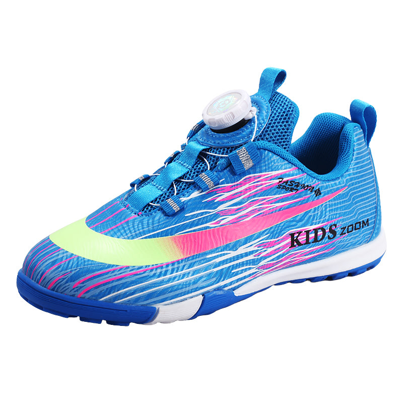 Kids TF Turf Soccer Cleats, Rotary Knob Quick‑Lace No‑Tie Youth Turf Football Boots, Lightweight Printed Synthetic Upper TF‑Stud Soccer Shoes for Boys & Girls Artificial Turf Training & Matches, Multi‑Color Options-zusheng88003