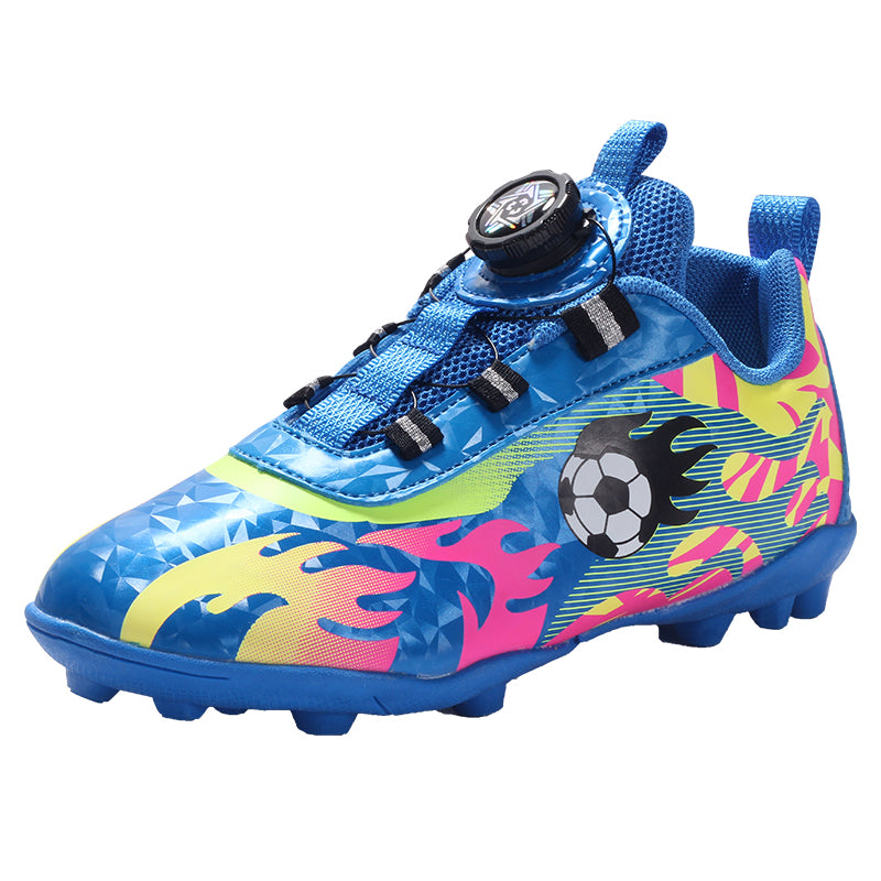 TF Soccer Cleats, Boys Girls Rotary Dial Closure Turf Football Shoes, Flame Print Lightweight Turf‑Stud Soccer Boots for Little Kids Big Kids Indoor Outdoor Artificial Turf Training & Play, Multi‑Color Options-hxh88006