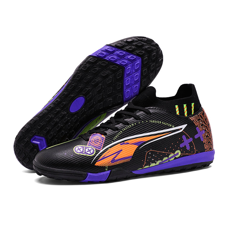 TF Turf Soccer Cleats, Hight Sock Ankle Lace-Up Vertical Rib Knit Football Shoes, Cross Geometric Gradient Graphic Lightweight Athletic Boots for Indoor Courts & Short Artificial Turf Training-zusheng259A-1