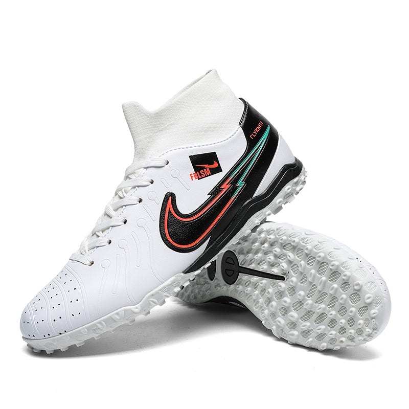 Hight Sock TF Turf Soccer Cleats, Lace-Up Curved Embossed Synthetic Football Boots, Gradient Swoosh Lightning Graphic Knit Sock Ankle Lightweight Training Athletic Shoes for Indoor Hard Courts & Short Artificial Turf-zusheng793