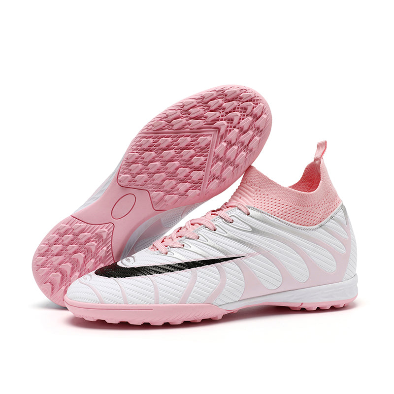 Hight Sock TF Turf Soccer Cleats, Lace-Up Breathable Perforated Wave Synthetic Football Boots, Metallic Gradient Curved Streamline Knit Sock Ankle Lightweight Training Athletic Shoes for Indoor Hard Courts & Short Artificial Turf-zusheng698