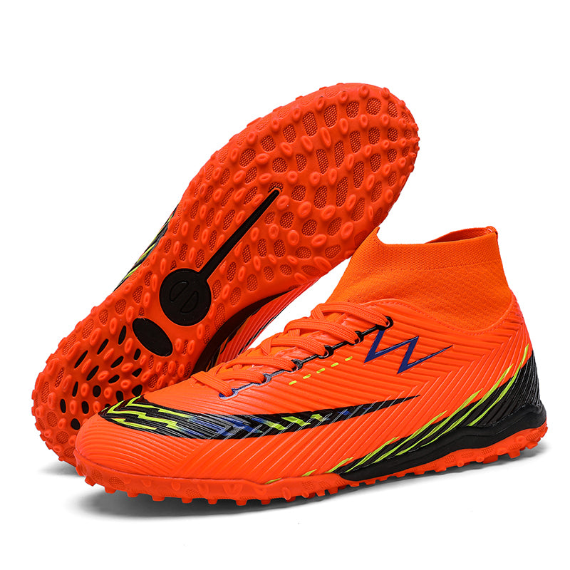 High-Top Turf Soccer Cleats, Artificial Grass Football Shoes, Breathable Knit Collar Training Sneakers (Multiple Colors)-Yinzu791