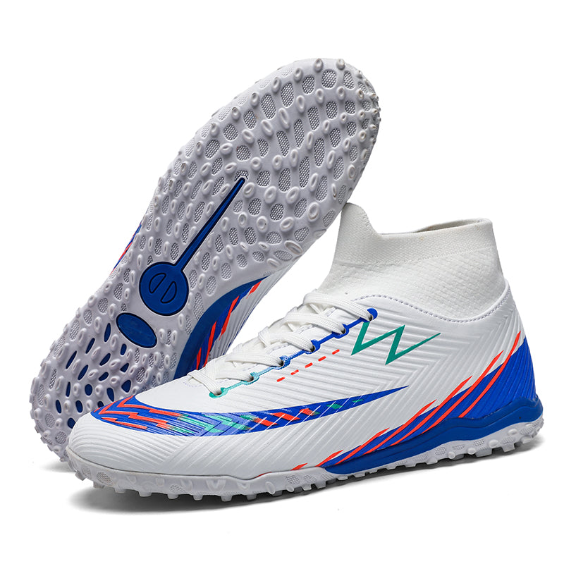 TF Turf Soccer Cleats, Sock‑Collar High‑Ankle Lace‑Up Turf Football Boots, Diagonal Stripe Textured Upper TF‑Stud Soccer Shoes for Adult & Youth Artificial Turf Training & Competition, Multi‑Color Options-xile791