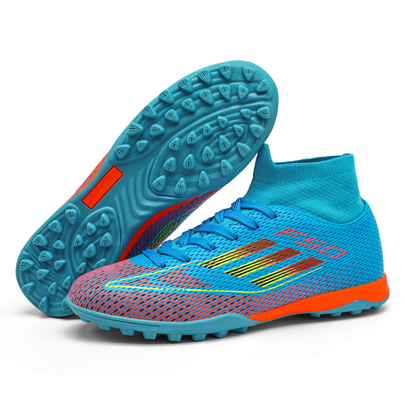 F50 High-Top Turf Soccer Cleats, Artificial Grass Football Shoes, Breathable Knit Collar Speed Training Sneakers (Multiple Colors)-Yinzu797