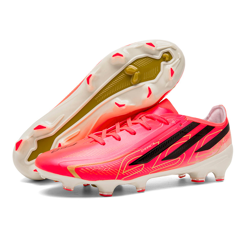 Low Cut AG Soccer Cleats, Lace-Up Micro Rib Synthetic Football Boots, Gradient F50 Three Stripes Transparent Conical Hard Stud Competition Cleats for Outdoor Long-Blade Artificial Turf Matches-Yinzu2628