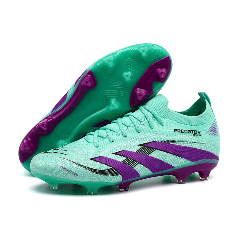 Artificial Grass Soccer Cleats, low Sock Ankle Lace-Up Hex Mesh Hybrid Touch Football Boots, Gradient Three Stripe Control Athletic Shoes for Outdoor Long-Blade Synthetic Turf Matches-zusheng807
