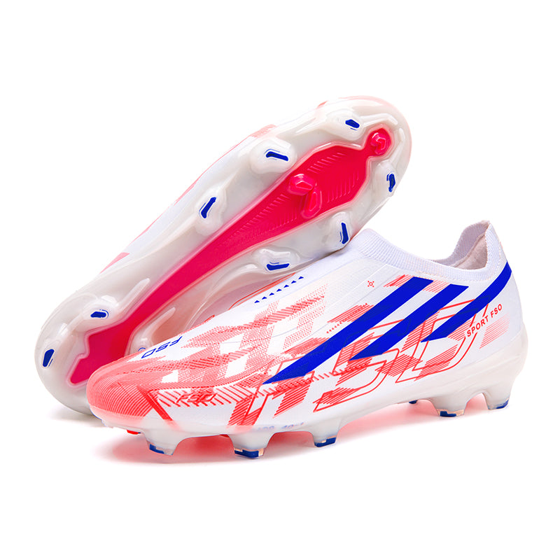 Laceless AG Soccer Cleats, Professional Artificial Grass Slip‑On Soccer Boots, Lightweight Knit Upper AG‑Studs Football Shoes for Adult Men Youth Training & Competition, Multi‑Color Options-Hxh823