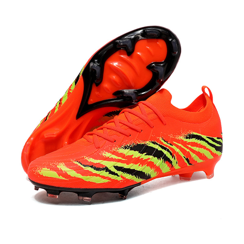 AG Artificial Grass Soccer Cleats, High-Top Sock Ankle Football Shoes with Tiger Print, Breathable Knit Athletic Boots for Outdoor Synthetic Turf-Hxh810