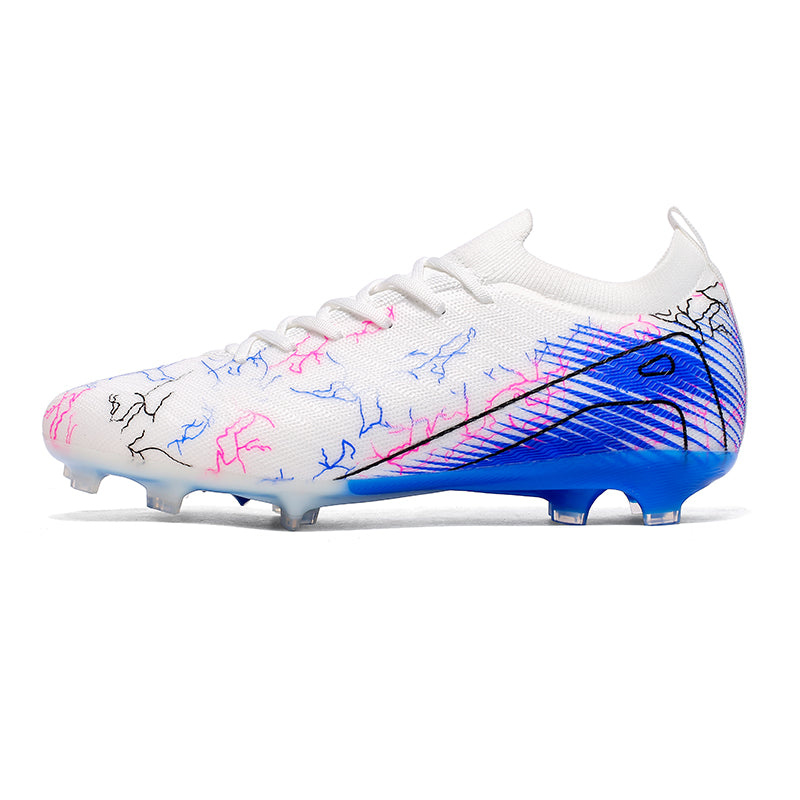 Artificial Grass Soccer Cleats Low Sock Ankle Lace-Up Crack Print Knit Football Boots, Gradient Line Breathable Athletic Shoes for Outdoor Long-Blade Synthetic Turf Matches-zusheng813-1