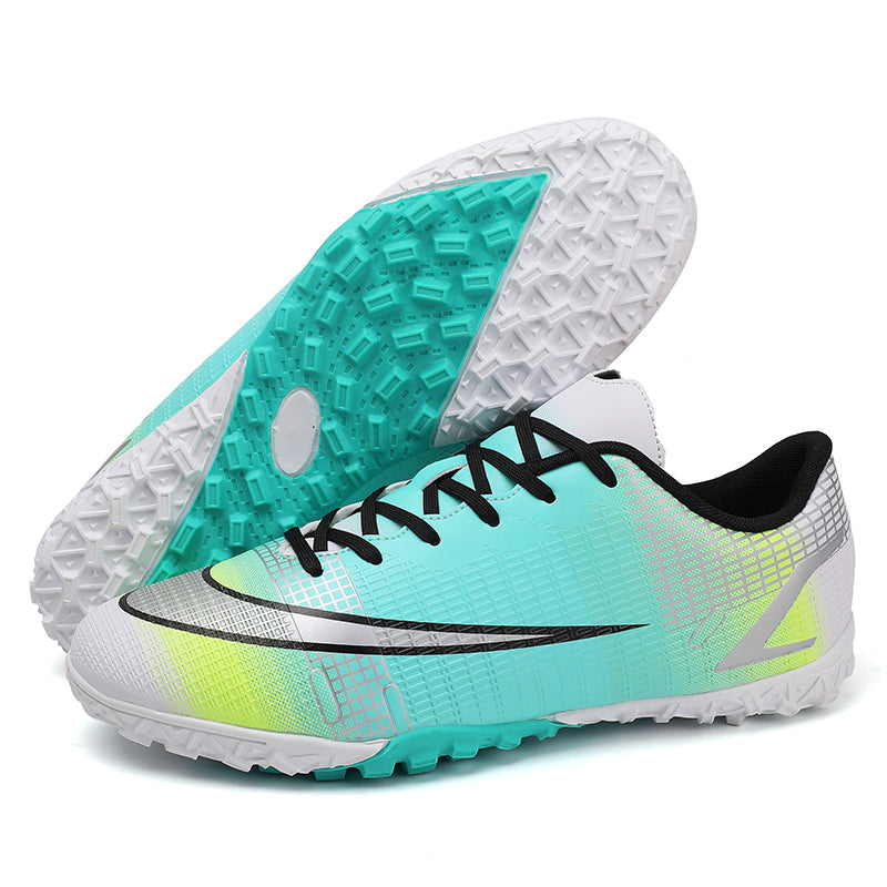 Youth Low-Top Lace-Up TF Turf Soccer Cleats, Gradient Grid Woven Mesh Swoosh Graphic Football Shoes, Non-Marking Triangle Short Rubber Training Cleats for Indoor Hard Courts & Short Artificial Turf-ysxd-72011