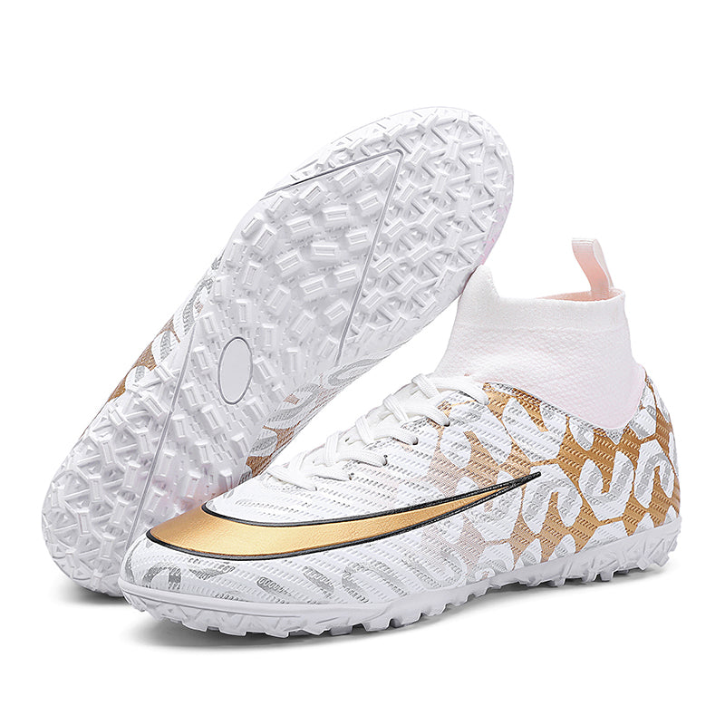 High Top TF Soccer Cleats, Leopard Print Turf Football Shoes, Knit Sock Ankle Support Lightweight Non-Slip Rubber Studs Training Sneakers for Artificial Grass-zhuoshi23232