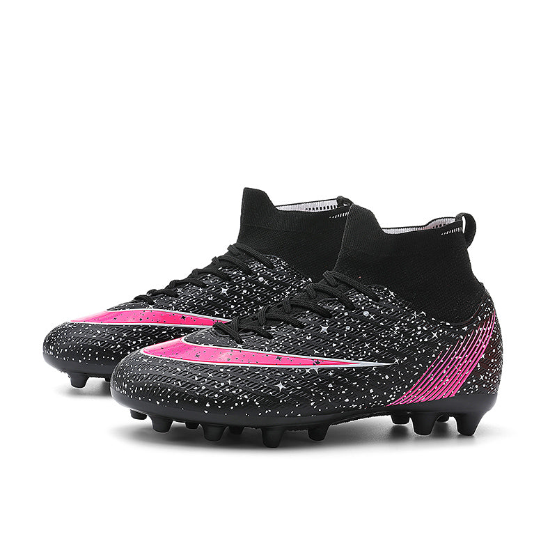 High Top AG Artificial Grass Soccer Cleats, Starry Speckled Knit Sock Collar Football Boots, Non-Slip AG Stud Soccer Shoes for Artificial Grass Matches & Training-zhuoshi8001