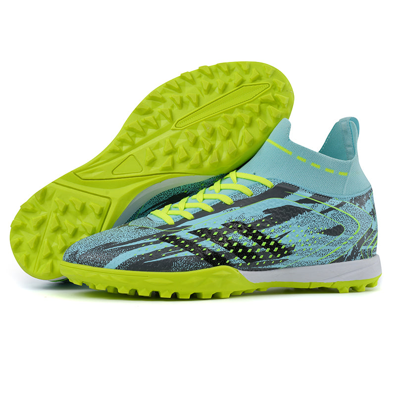 High Top TF Soccer Cleats, Professional Turf Football Shoes, Breathable Knit Ankle Support Non-Slip Rubber Studs Training Sneakers for Artificial Grass-zhuoshi772-2