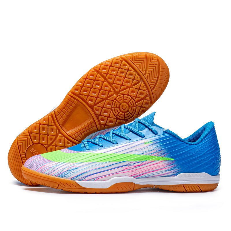 Youth & Adult IN Indoor Futsal Soccer Shoes, Non‑Marking Rubber Flat Outsole Futsal Boots, Lightweight Gradient Printed Upper Indoor Court Football Shoes for Boys Girls Men Women-baobu-K04-3