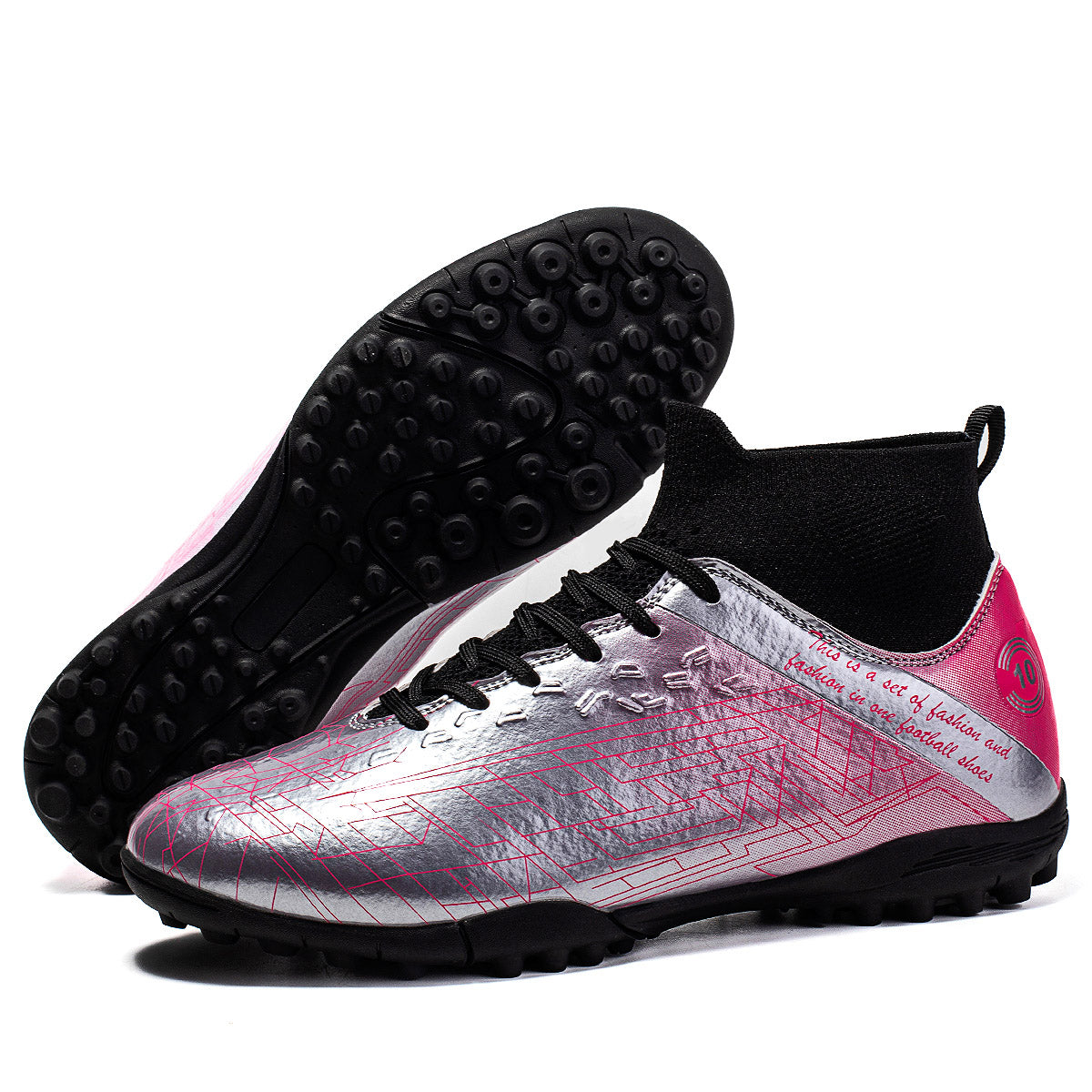 High Top TF Soccer Cleats, Turf Football Boots, Non-Slip Short Studs Artificial Turf Soccer Shoes for Adult Training & Competition-zhuoshi8011