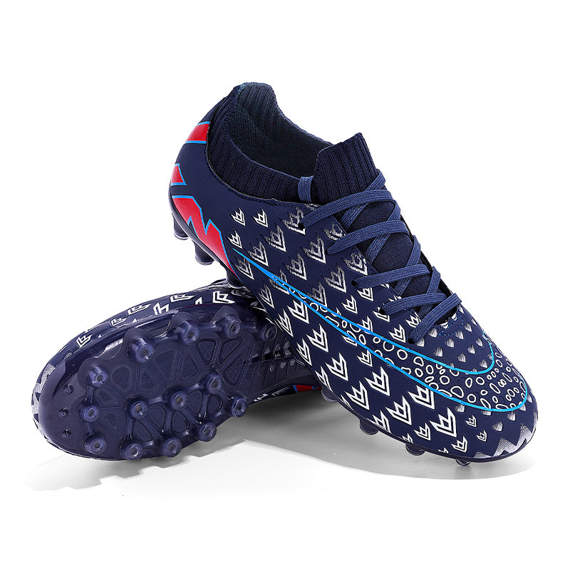 AG Soccer Cleats, Sock‑Collar Lace‑Up Artificial Grass Football Boots, Printed Textured Synthetic Upper, AG‑Stud Outdoor Soccer Shoes for Adult & Youth Artificial Turf Training & Competition-xile23003