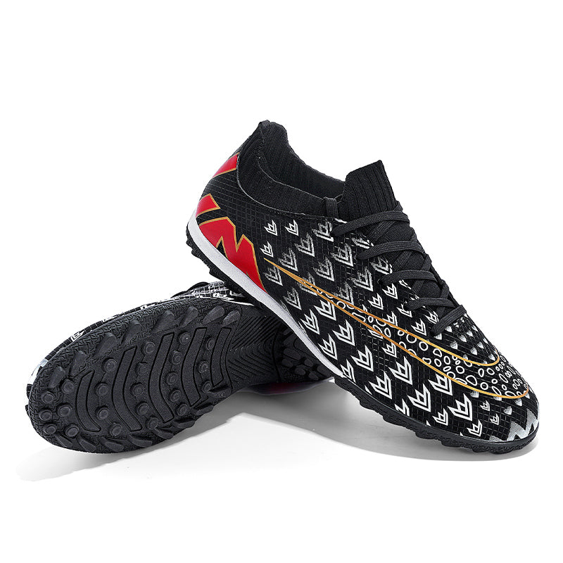 TF Turf Soccer Cleats, Sock‑Collar Lace‑Up Turf Football Boots, Pattern‑Print Textured Synthetic Upper, TF‑Stud Outdoor Soccer Shoes for Adult & Youth Short Artificial Turf Training & Matches-xile23003