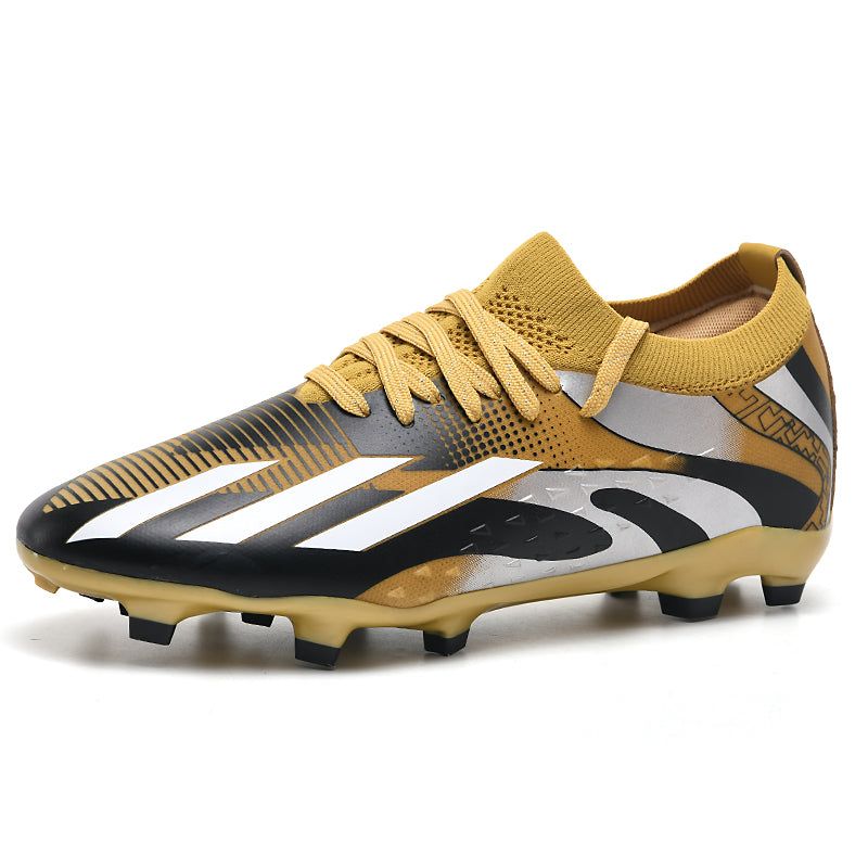 AG Soccer Cleats, Sock‑Collar Lace‑Up Artificial Grass Football Boots, 3‑Stripe Graphic Embossed Upper AG‑Stud Soccer Shoes for Adult & Youth Outdoor Artificial Turf Training & Competition-xile3521