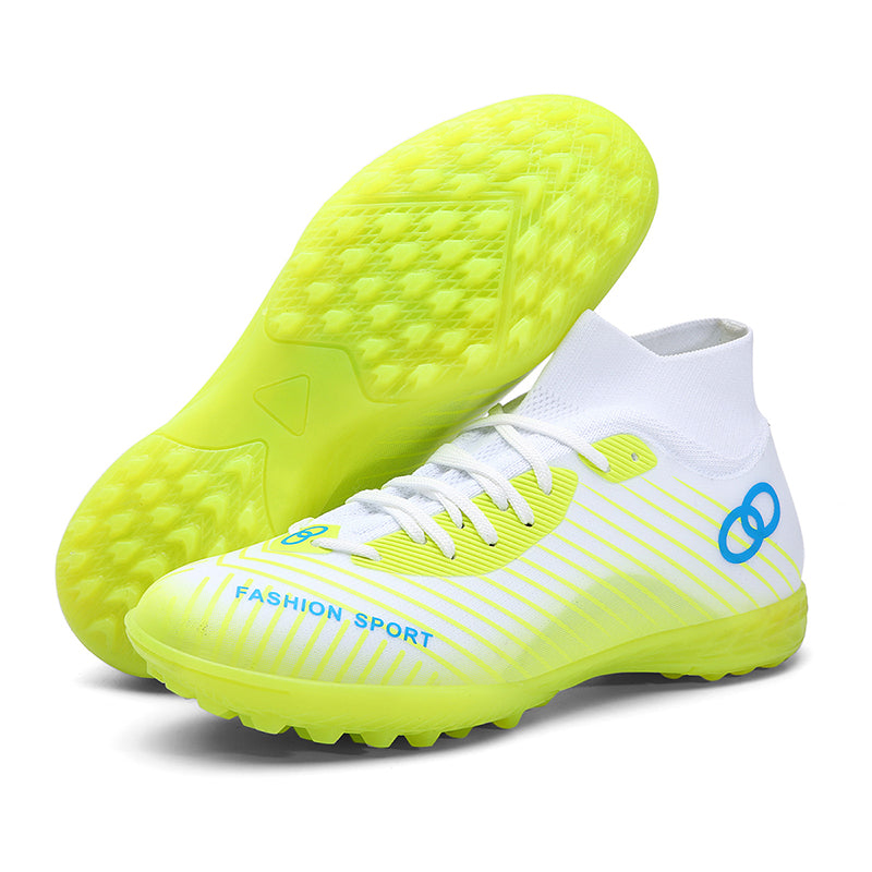 High Sock TF Turf Soccer Cleats, Lace-Up Gradient Linear Stripe Synthetic Football Boots, Double Ring Logo Lightweight Training Athletic Shoes for Indoor Courts & Short Artificial Turf-zusheng-X806-1