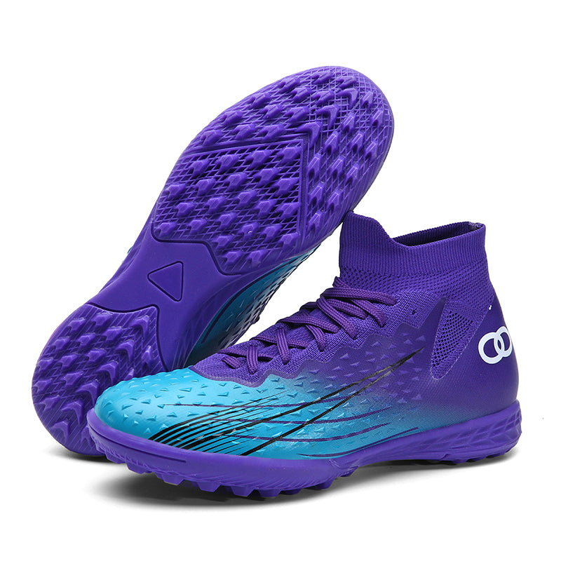 Turf Soccer Cleats with High-Top Knit Sock Collar, Gradient Textured Football Shoes, Non-Slip Training Sneakers for Artificial Turf-Yinzu-X805-1