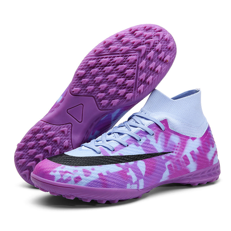 High Sock TF Turf Soccer Cleats, Lace-Up Gradient Camo Knit Synthetic Football Boots, Swoosh Logo Lightweight Speed Training Athletic Shoes for Indoor Hard Courts & Short Artificial Turf-zusheng-X803-1