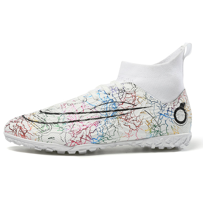 High-Top Turf Soccer Cleats ¨C Colorful Crackle Pattern TF Football Boots, Breathable Athletic Soccer Shoes for Training & Matches, Youth & Adult-WEJIESS-JS28