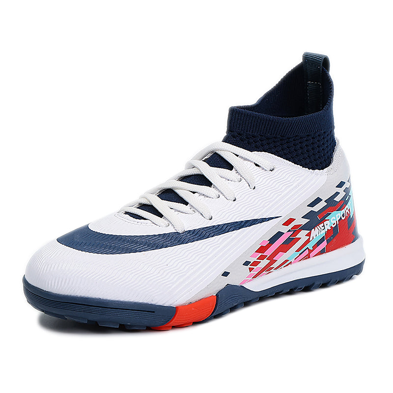 TF Turf Soccer Cleats, High-Top Knit Football Shoes, Pixel Print Anti-Slip Training Sneakers for Artificial Turf-Hxh659