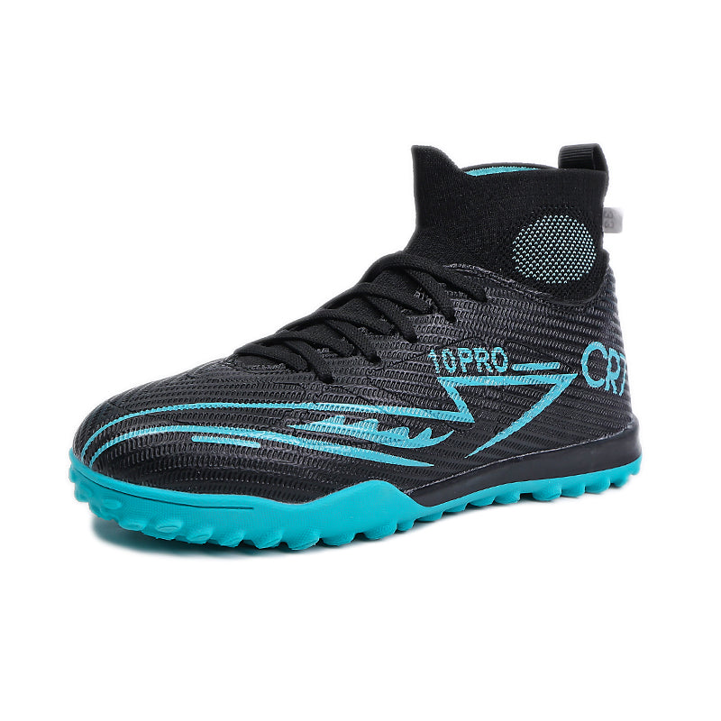 Turf Soccer Cleats, CR7 Inspired High-Top Knit Football Shoes, Breathable Anti-Slip Training Sneakers for Artificial Turf-Hxh653