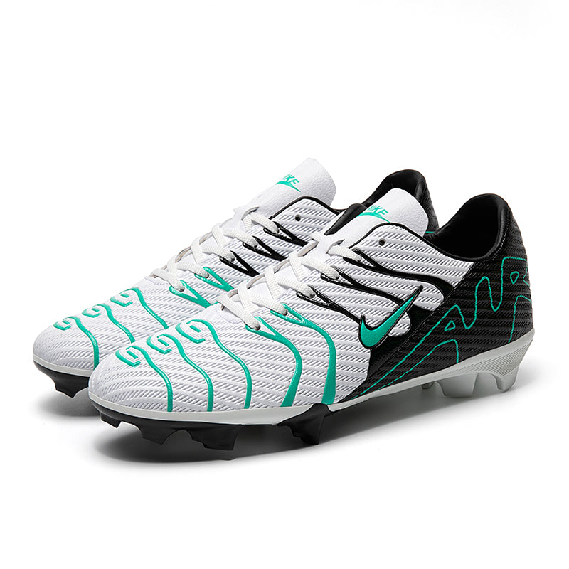 Youth Low-Top Lace-Up AG Soccer Cleats, Wave Embossed Ribbed Synthetic Leather Air Pattern Graphic Football Boots, Conical Hard Stud Professional Competition Cleats for Natural Grass & Long-Pile Artificial Turf-xuanle-M605