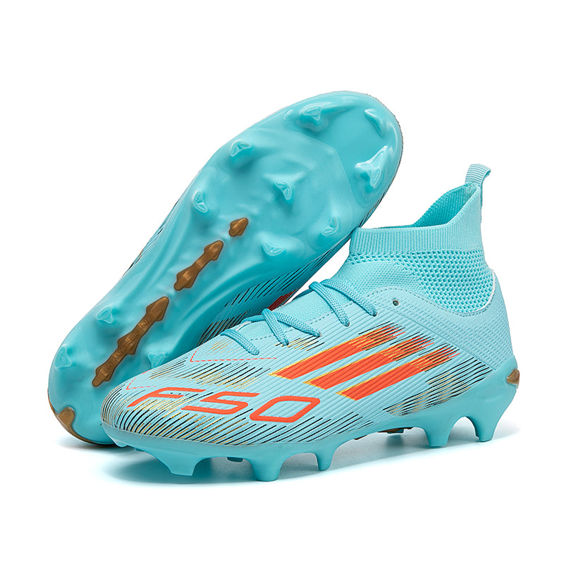 AG Artificial Grass Soccer Cleats, F50 Inspired High-Top Knit Football Shoes, Anti-Slip Athletic Boots for Synthetic Turf-Hxh-A558