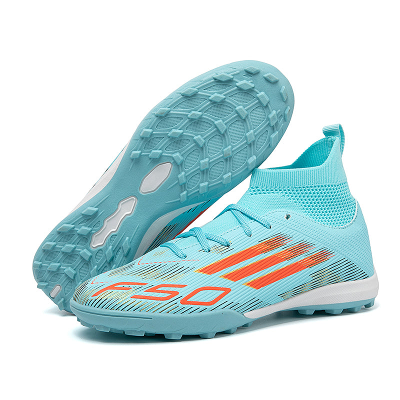 TF Turf Soccer Cleats, F50 Inspired High-Top Knit Football Shoes, Breathable Anti-Slip Training Sneakers for Artificial Turf-Hxh-A557