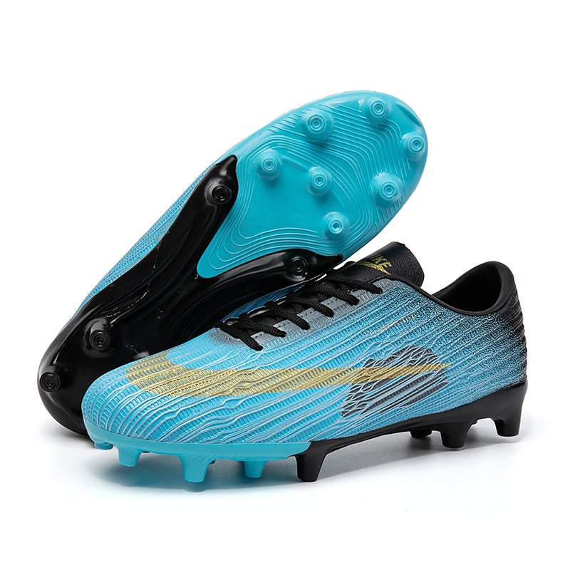 Artificial Grass Soccer Cleats, Low-Top Lace-Up Gradient Wave Line Football Boots, Breathable Ribbed Textured Athletic Shoes for Outdoor Long-Blade Synthetic Turf Matches-zusheng632