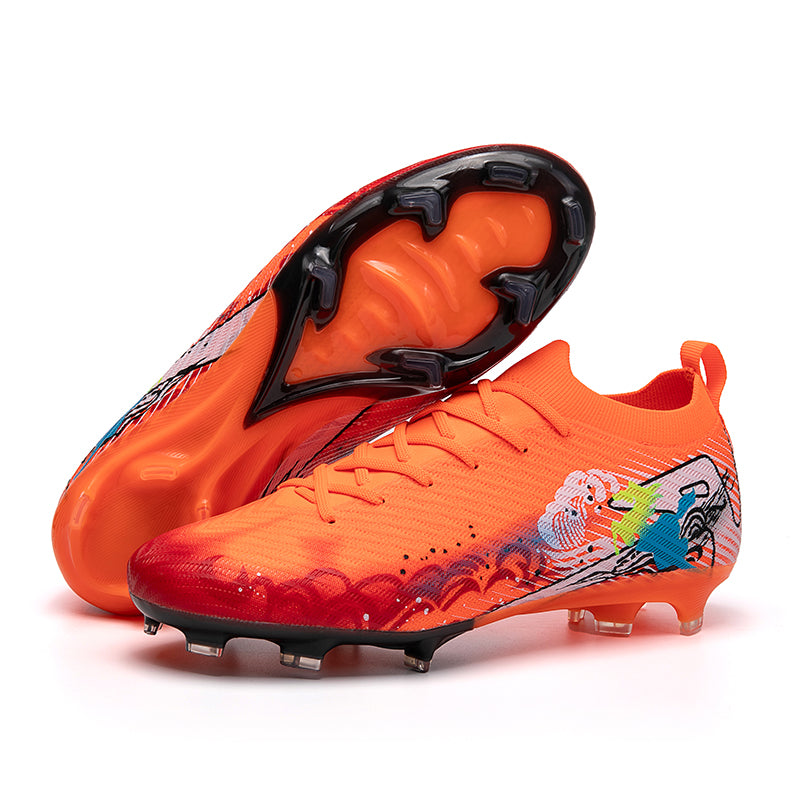 Sock Collar AG Soccer Cleats, Artificial Grass Football Boots with Unique Graffiti Design, Breathable Speed Training Sneakers for Youth & Adults-Yinzu816