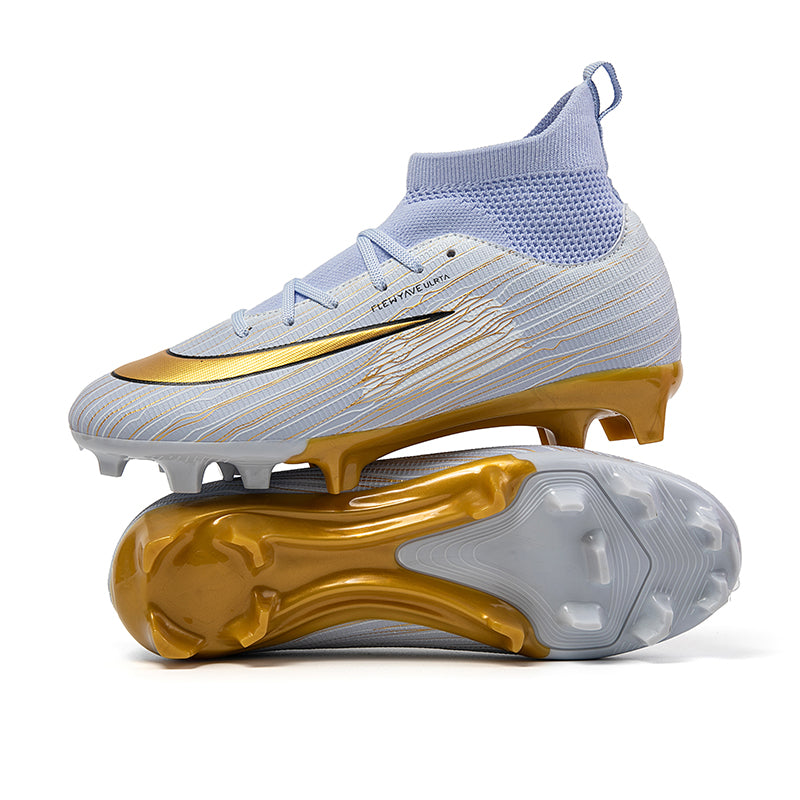 Artificial Grass Soccer Cleats, Hight-Top Sock Ankle Football Boots with Gradient Swoosh Wave Line Print, Breathable Ribbed Athletic Shoes for Outdoor Synthetic Turf-zusheng-A562