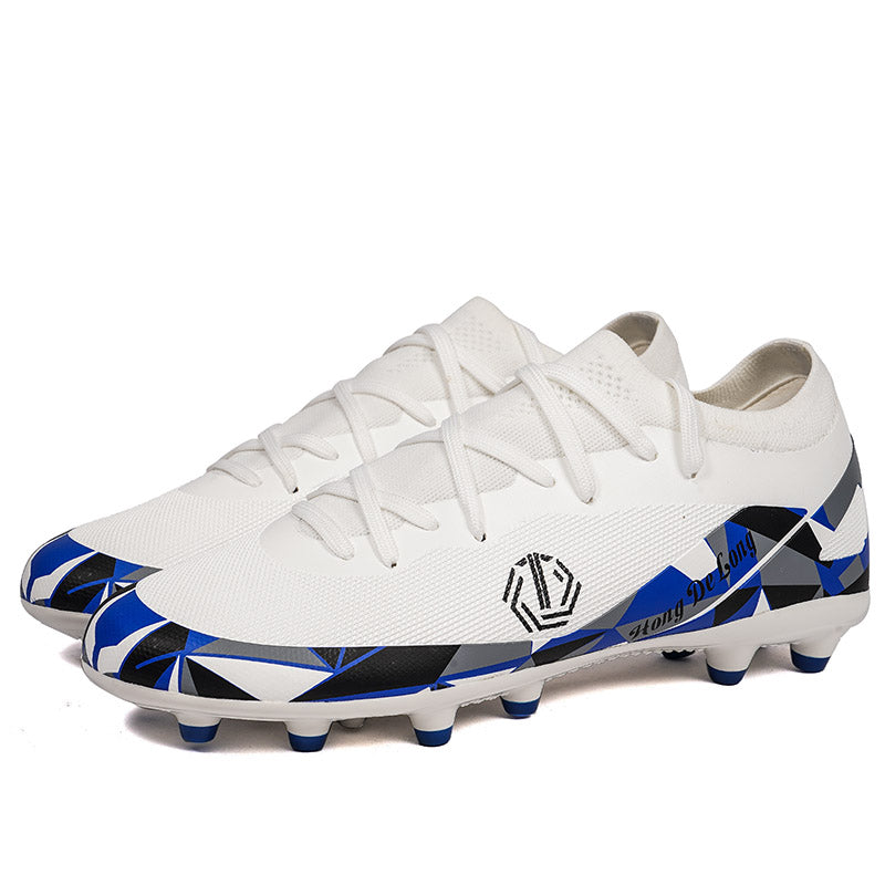 AG Soccer Cleats, Low‑Top Sock‑Collar Lace‑Up Artificial Grass Football Boots, Breathable Knit Mesh Upper with Geometric Print AG‑Stud Soccer Shoes for Adult & Youth Outdoor Synthetic Turf Training & Competition-xile2569