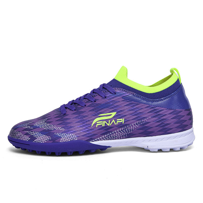 TF Turf Soccer Cleats, Low-Top Knit Football Shoes, Gradient Plaid Print Anti-Slip Training Sneakers for Artificial Turf-Hxh2606F