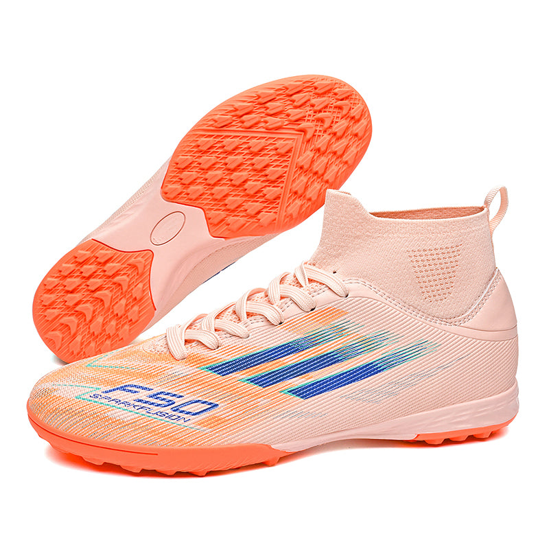 TF High-Top Soccer Cleats, Turf Football Shoes with F50 Graphic Print, Breathable Knit Collar Training Sneakers for Artificial Grass-Yinzu001Y