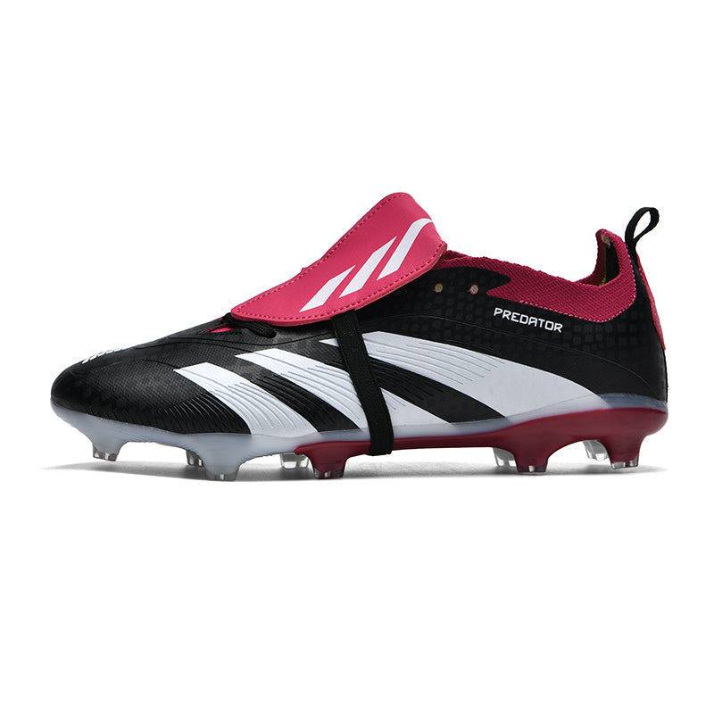 Fold Over Strap Predator AG Soccer Cleats, Lace-Up Ribbed Control Synthetic Football Boots, 3-Stripes Gradient Graphic Lightweight Competition Athletic Shoes for Outdoor Long-Blade Artificial Turf Matches-zusheng-T18-2