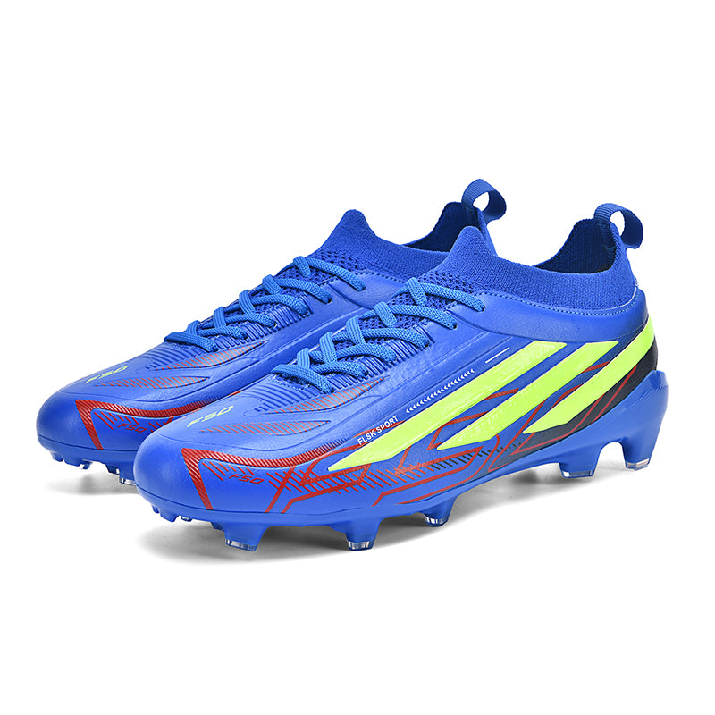 Men's AG Artificial Grass Soccer Cleats, Mid-Top Knit Football Shoes, Three-Stripe Gradient Print Anti-Slip Athletic Boots for Synthetic Turf-Hxh357K