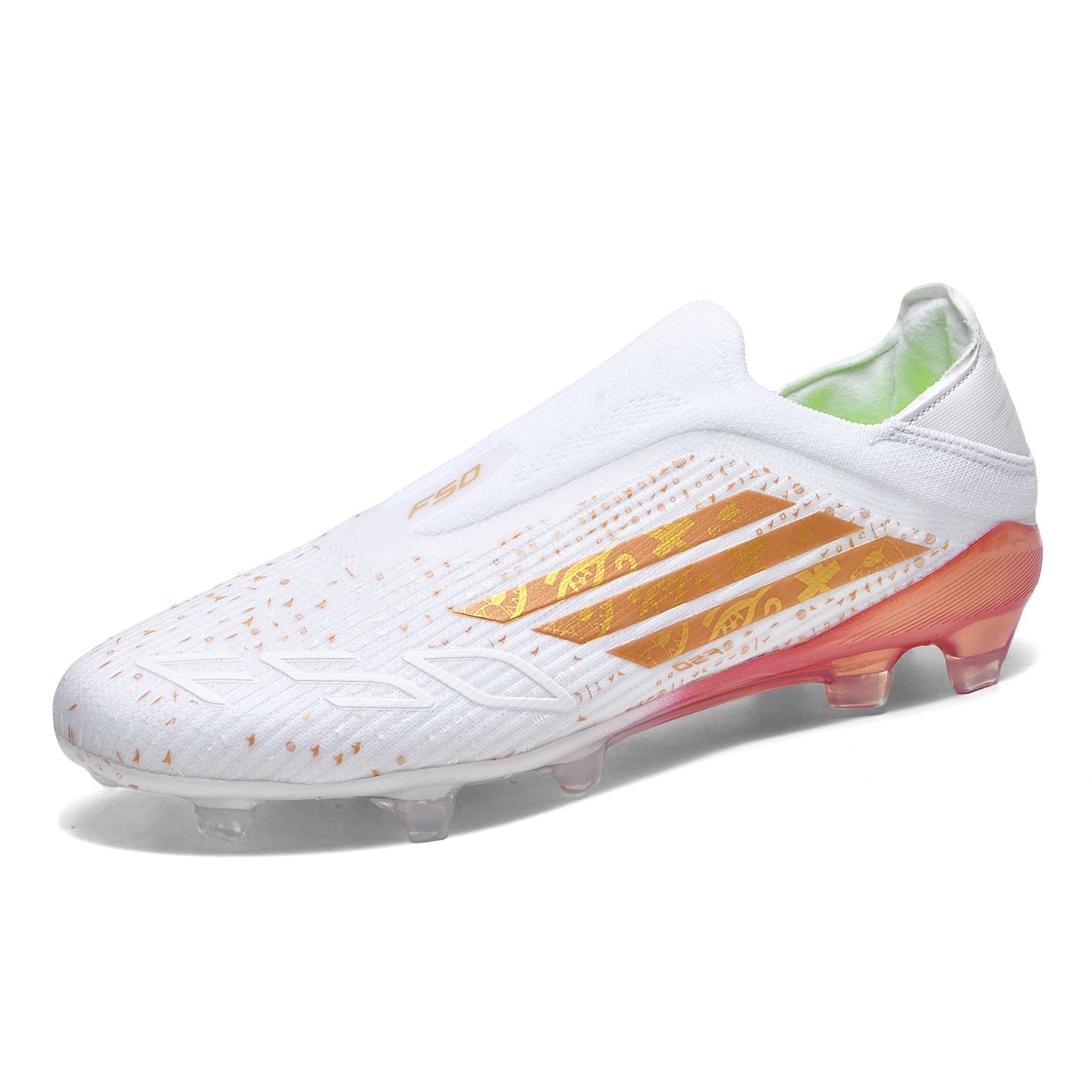 Laceless Slip-On TF Turf Soccer Cleats, Stretch Knit Sock Collar Speckled Dot Print F50 Logo Three Stripes Football Boots, Lightweight Training Athletic Shoes for Indoor Hard Courts & Short Artificial Turf-zusheng-T35