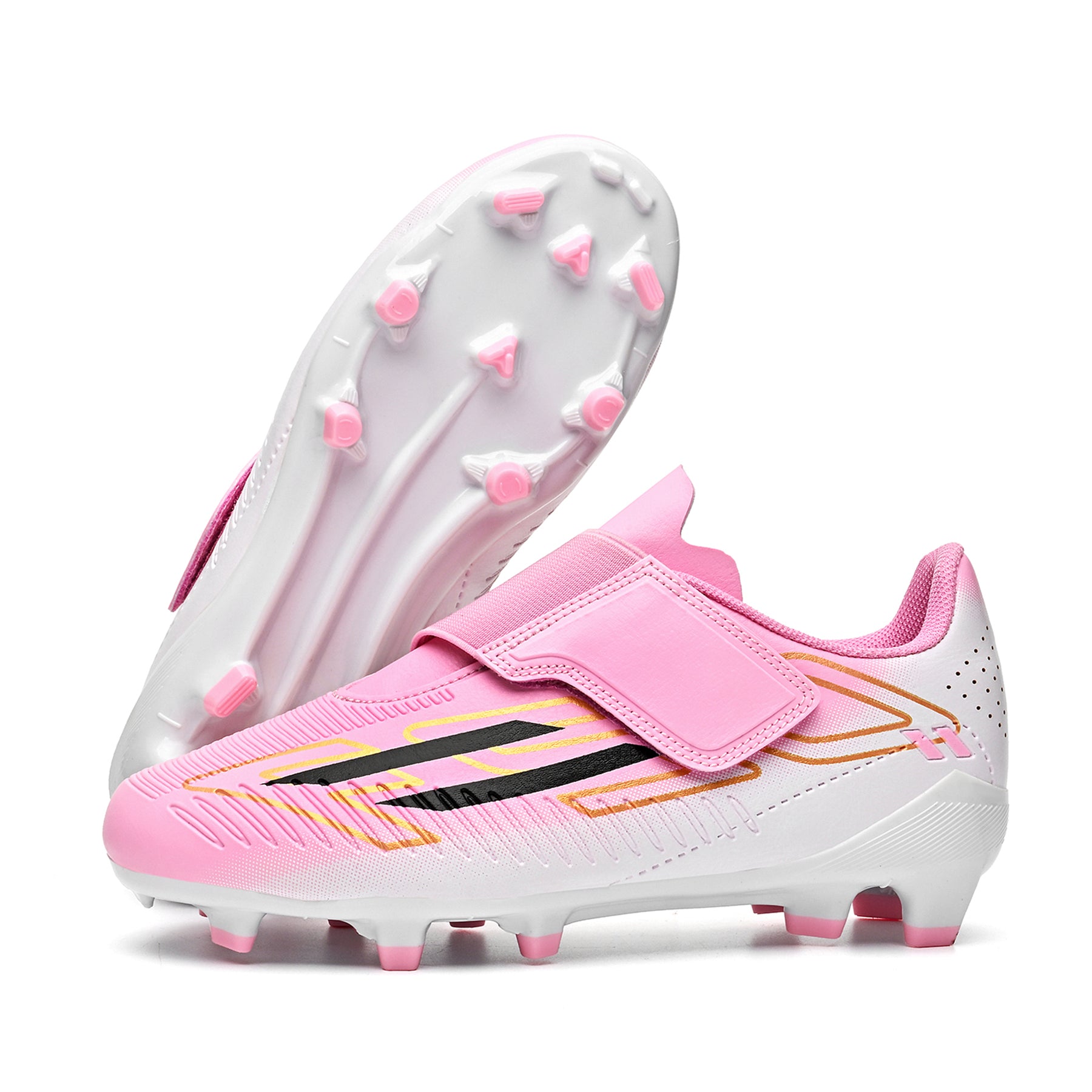 AG Soccer Cleats, Boys Girls Laceless Hook and Loop Velcro Football Shoes, Artificial Grass Mixed‑Stud Soccer Boots Lightweight for Little Kids Big Kids Outdoor Artificial Grass Training & Matches, Multiple Color Options-zusheng1803C