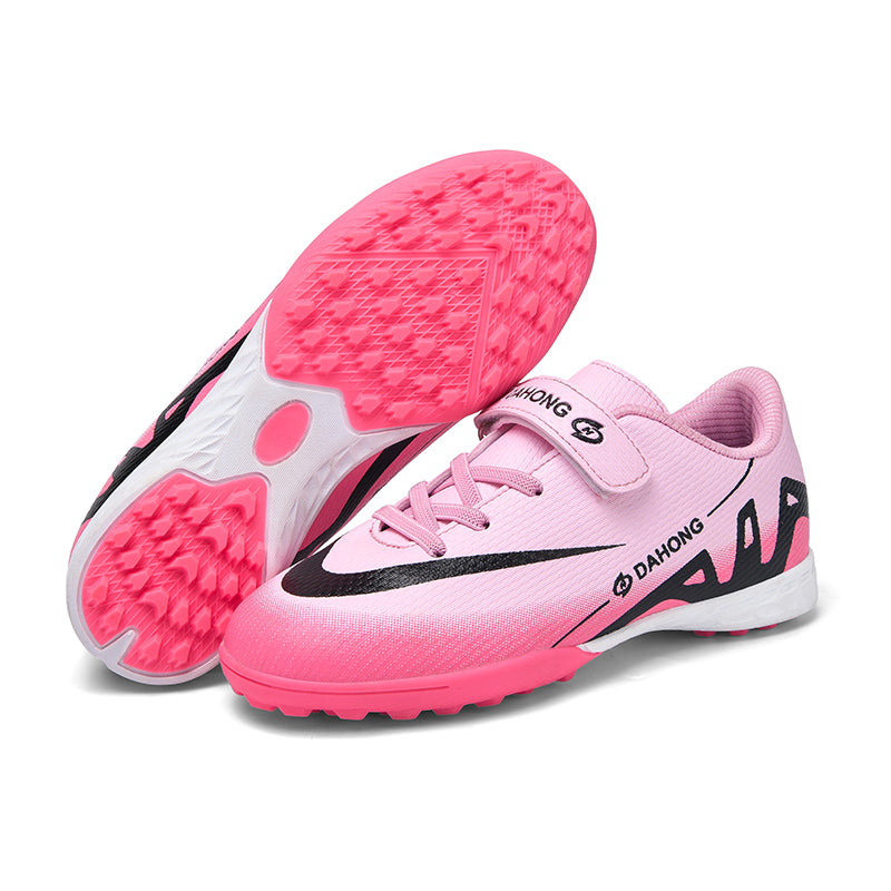 Turf Soccer Cleats, Hook-and-Loop Strap Easy On Gradient Wave Synthetic Leather Football Shoes, Non-Marking Pyramid Short Rubber Training Cleats for Children Indoor Hard Courts & Short Artificial Turf-junhao987-1