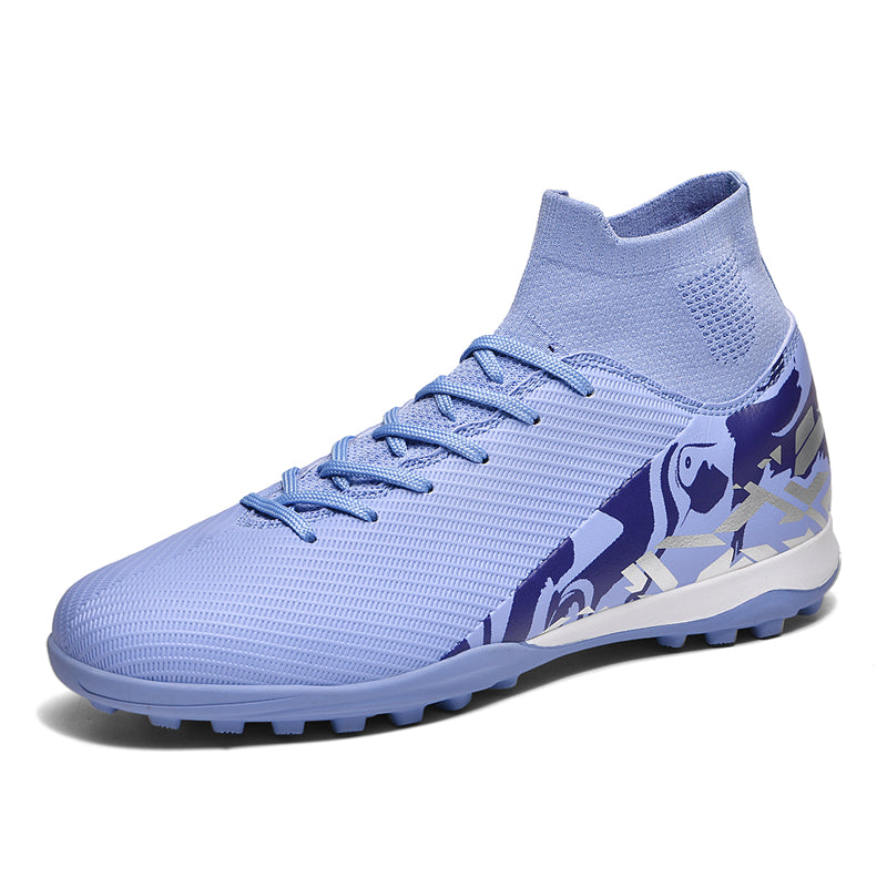 High-Top TF Turf Soccer Cleats, Breathable Knit Football Shoes with Abstract Print, Non-Slip Training Sneakers for Artificial Turf-Hxh2606E-1