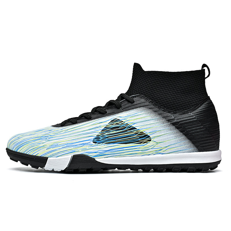 High-Top TF Turf Soccer Cleats, Gradient Streamlined Print Football Shoes, Breathable Knit Athletic Sneakers for Artificial Turf-Hxh805L-1