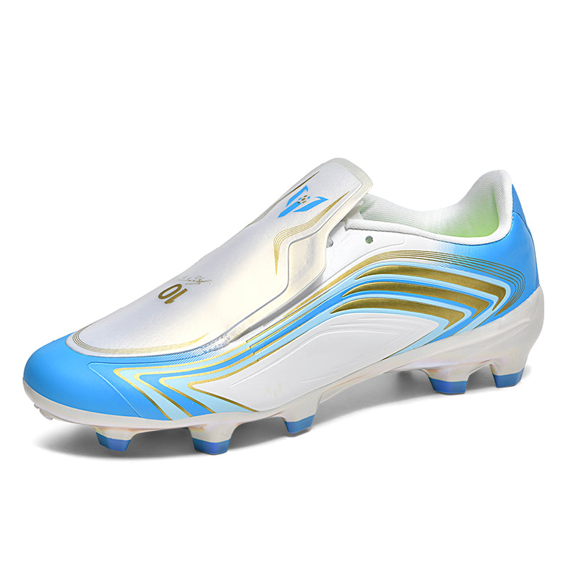 AG Artificial Grass Soccer Cleats, Fold-over Tongue Slip-on Football Boots, Metallic Gloss Upper Non-Slip AG Soccer Shoes for Artificial Turf Matches & Training-zhuoshi-T48