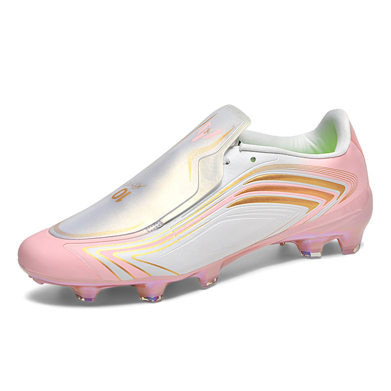 AG Artificial Grass Soccer Cleats, Fold-over Tongue Slip-on Football Boots, Metallic Gloss Upper Non-Slip AG Soccer Shoes for Matches & Training on Artificial Turf-zhuoshi-T49