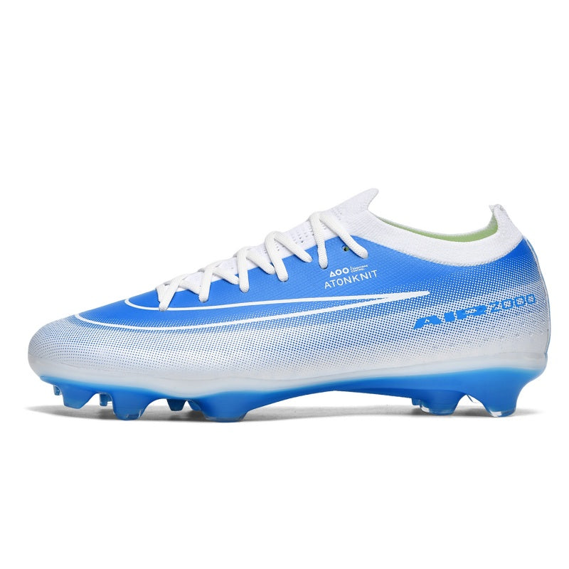 Low Sock Knit AG Soccer Cleats, Lace-Up AtonKnit Dot Gradient Mesh Football Boots, Large Contrast Swoosh AIR2000 Logo Transparent Conical Stud Competition Cleats for Outdoor Long-Blade Artificial Turf Matches-Yinzu-T40