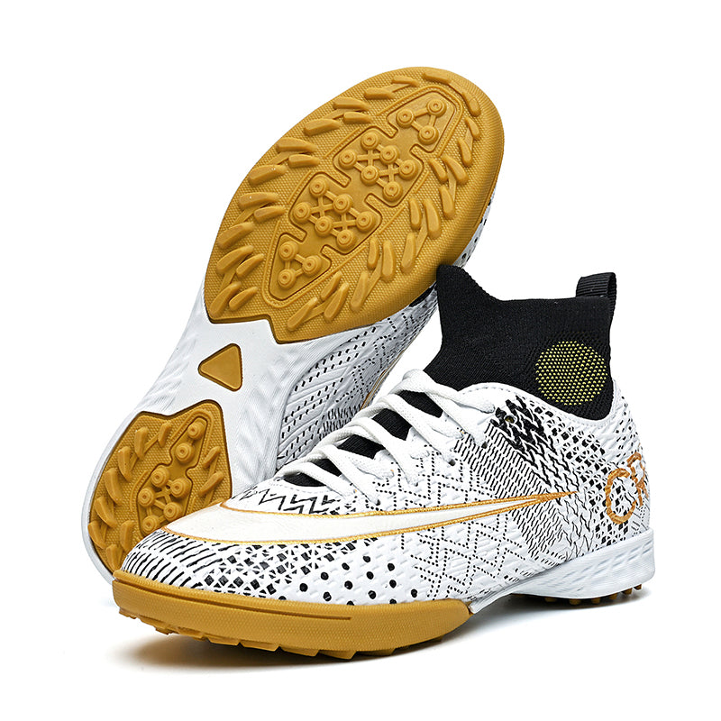 Turf Soccer Cleats, High-Top Sock Ankle Football Shoes with CR7 Geometric Print, Breathable Athletic Boots for Indoor & Artificial Turf Courts-Hxh636